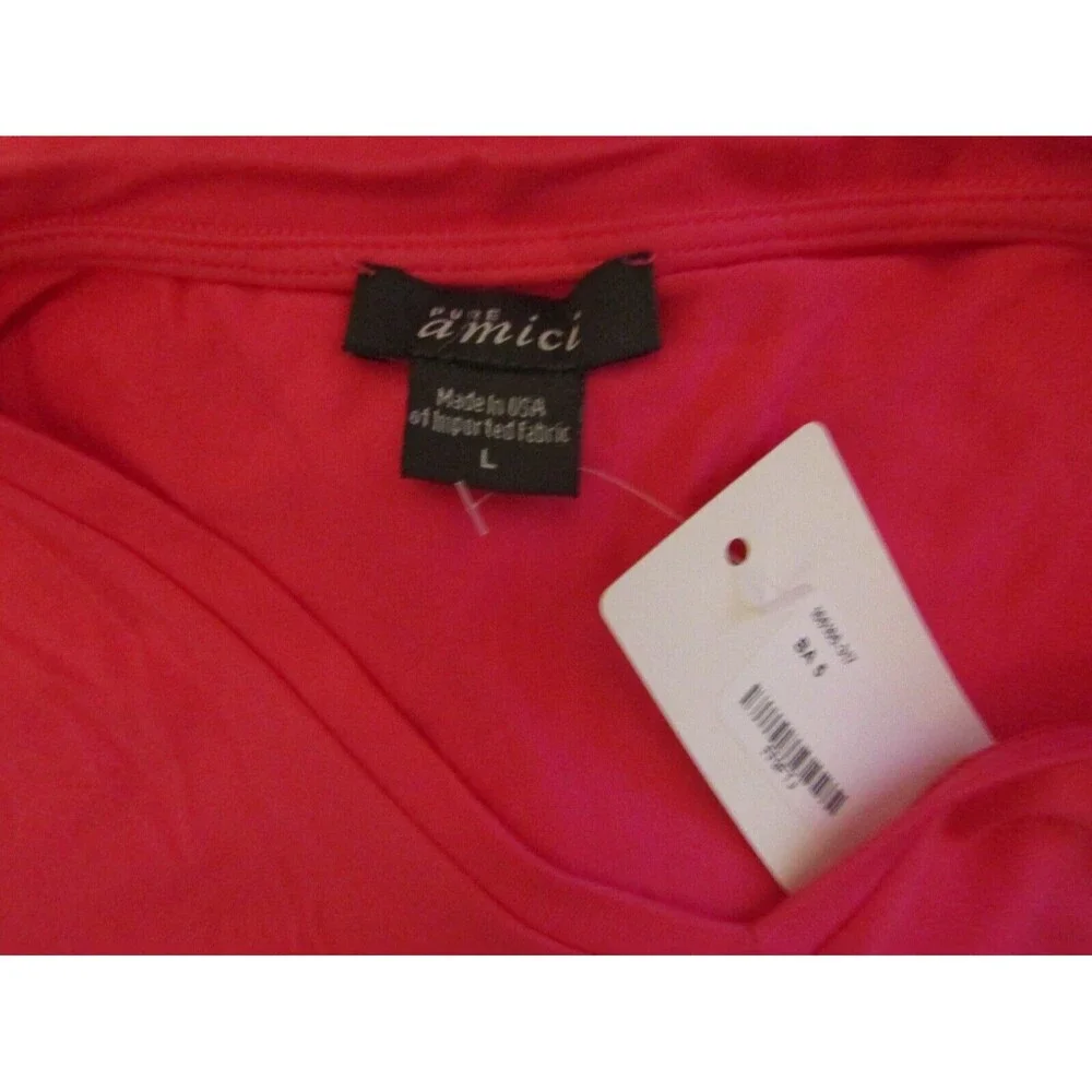 Pure Amici T-Shirt NWT Pink Button V Neck Long Sleeve Bamboo Womens Size L